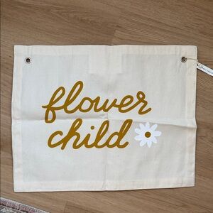 Flower Child Canvas Wall Banner - Cream and Gold